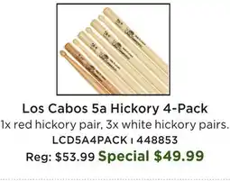 Long & McQuade 5A 4-Pack of Sticks - 1x Red Hickory pair, 3x White Hickory Pairs offer