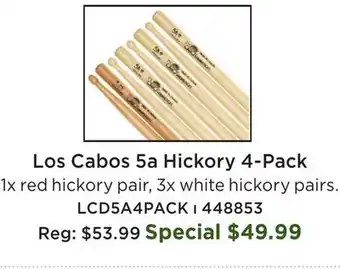 Long & McQuade 5A 4-Pack of Sticks - 1x Red Hickory pair, 3x White Hickory Pairs offer