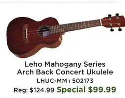 Long & McQuade Leho Mahogany Series Arch Back Concert Ukulele offer