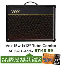 Long & McQuade AC15C1 - 15 Watt 1x12 Tube Combo offer