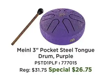 Long & McQuade Meinl 3 Pocket Steel Tongue Drum, Purple offer