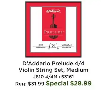 Long & McQuade Prelude Violin Medium Tension Strings 4/4 offer