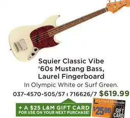 Long & McQuade Squier Classic Vibe '60s Mustang Bass, Laurel Fingerboard offer