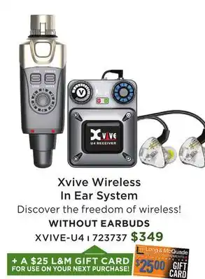 Long & McQuade XVIVE-U4 Wireless In Ear System offer