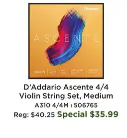 Long & McQuade Ascente Violin String Set, 4/4 Scale, Medium Tension offer