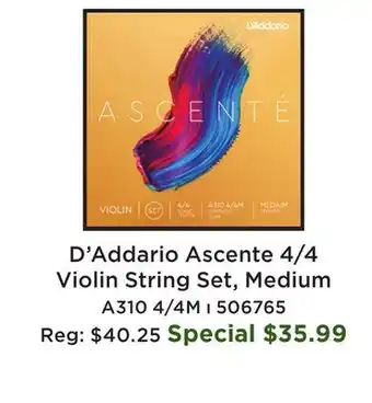 Long & McQuade Ascente Violin String Set, 4/4 Scale, Medium Tension offer