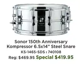 Long & McQuade Sonor 150th Anniversary Kompressor 6.5x14 Steel Snare offer
