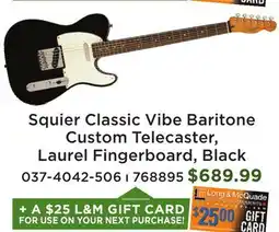 Long & McQuade Squier Classic Vibe Baritone Custom Telecaster Laurel Fingerboard offer