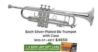 Long & McQuade Bach Silver-Plated Bb Trumpet with Case offer