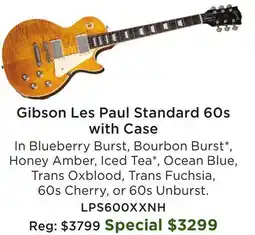 Long & McQuade Gibson Les Paul Standard 60s with Case In Blueberry offer