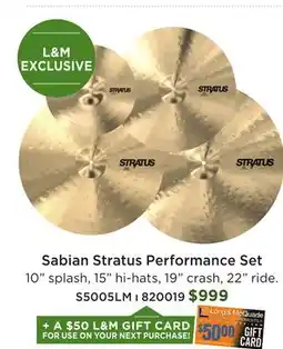 Long & McQuade Sabian Stratus Performance Set offer