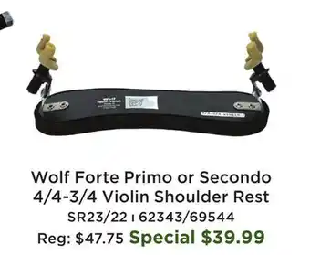 Long & McQuade Violin Forte Secondo Shoulder Rest 3/4 - 4/4 offer