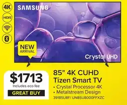 Leon's Samsung 85 4K CUHD Smart LED TV - UN85U8000FFXZC offer