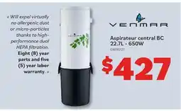 Matériaux Pont Masson Venmar Aspirateur central BC 22.7L-650W offer