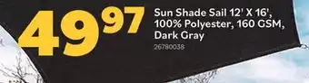 Matériaux Pont Masson Sun Shade Sail 12' x 16', 100% Polyester, 160 GSM, Dark Gray offer