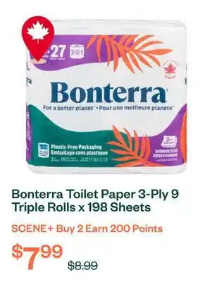 Voilà Bonterra Toilet Paper 3-Ply 9 Triple Rolls x 198 Sheets offer