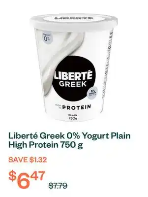 Voilà Liberté Greek 0% Yogurt Plain High Protein 750 g offer