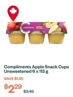Voilà Compliments Apple Snack Cups Unsweetened 6 x 113 g offer