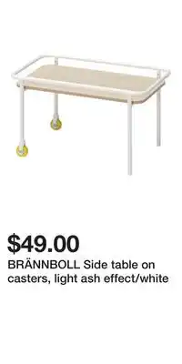 IKEA BRÄNNBOLL Side table on casters, light ash effect/white offer
