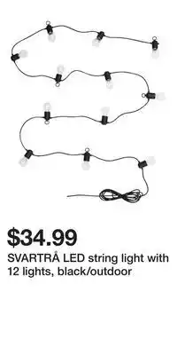 IKEA SVARTRÅ LED string light with 12 lights, black/outdoor offer