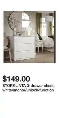 IKEA STORKLINTA 3-drawer chest, white/anchor/unlock-function offer