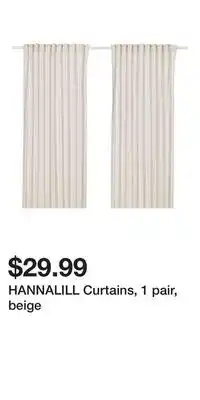 IKEA HANNALILL Curtains, 1 pair, beige offer