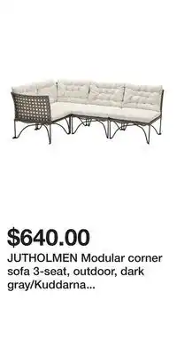 IKEA JUTHOLMEN Modular corner sofa 3-seat, outdoor, dark gray/Kuddarna light gray-beige offer