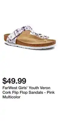 Mark's FarWest Girls' Youth Veron Cork Flip Flop Sandals - Pink Multicolor offer