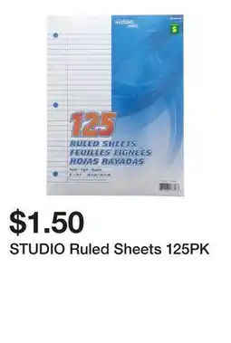 Dollarama STUDIO Ruled Sheets 125PK offer