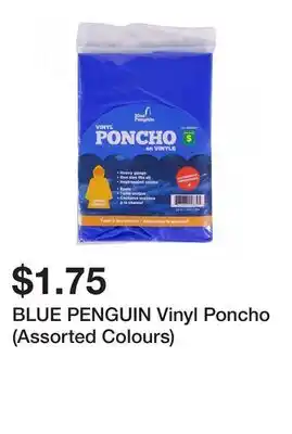 Dollarama BLUE PENGUIN Vinyl Poncho (Assorted Colours) offer