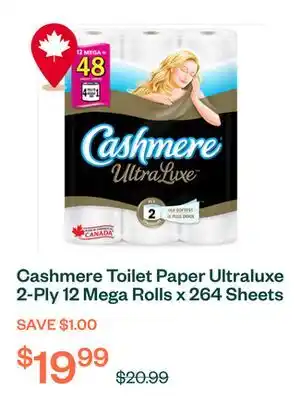 Voilà Cashmere Toilet Paper Ultraluxe 2-Ply 12 Mega Rolls x 264 Sheets offer