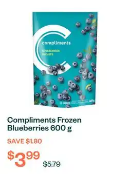 Voilà Compliments Frozen Blueberries 600 g offer