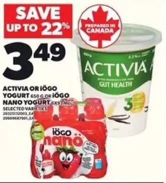 Loblaws Activia oriögo yogurt or iogo nano yogurt offer
