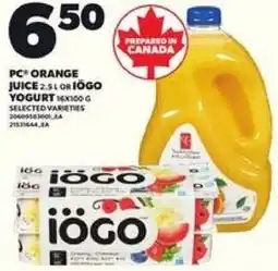Loblaws PC orange juice or Iogo yogurt offer