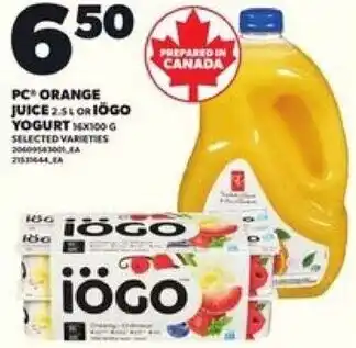 Loblaws PC orange juice or Iogo yogurt offer