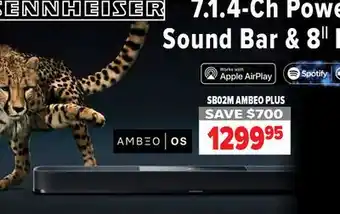 2001 Audio Video SB02M AMBEO PLUS SENNHEISER 7.1. 4-Ch Powered Dolby Atmos Sound Bar & 8 Powered Subwoofer offer