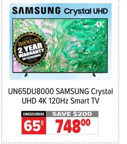 2001 Audio Video SAMSUNG Crystal UHD 4K 120Hz Smart TV offer