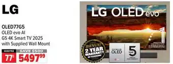 2001 Audio Video LG 77 OLED evo AI G5 4K Smart TV 2025 with Supplied Wall Mount offer