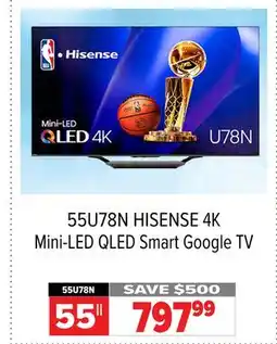 2001 Audio Video HISENSE 4K Mini-LED QLED Smart Google TV offer