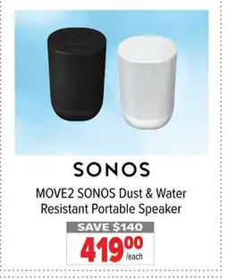 2001 Audio Video SONOS Dust & Water Resistant Portable Speaker offer