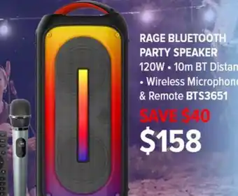 2001 Audio Video BTS3651 RAGE BLUETOOTH PARTY SPEAKER offer