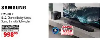 2001 Audio Video HWQ800F 5.1.2. Channel Dolby Atmos Sound Bar with Subwoofer offer