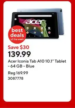 Staples Acer Iconia Tab A10 10.1 Tablet - 64 GB - Blue offer