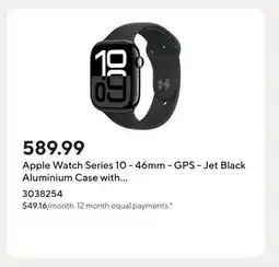 Staples Apple Watch Series 10 - 46mm - GPS - Jet Black Aluminium Case with Black Sport Band offer