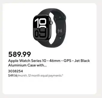 Staples Apple Watch Series 10 - 46mm - GPS - Jet Black Aluminium Case with Black Sport Band offer