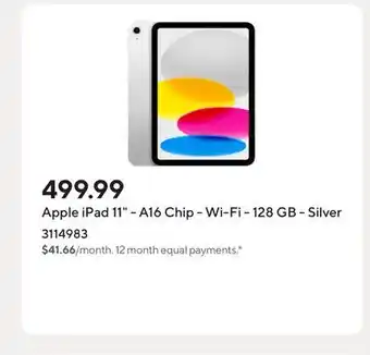 Staples Apple iPad 11 - A16 Chip - Wi-Fi - 128 GB - Silver offer