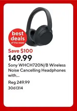 Staples Sony WHCH720N/B Wireless Noise Cancelling Headphones with Microphone - Black offer