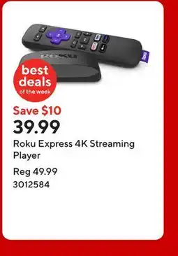 Staples Roku Express 4K Streaming Player offer