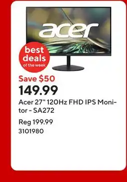 Staples Acer 27 120Hz FHD IPS Monitor - SA272 offer