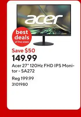 Staples Acer 27 120Hz FHD IPS Monitor - SA272 offer